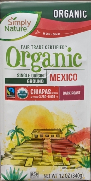 Simply Nature Fair Trade Organic Mexico Chiapas Ground Coffee 12oz